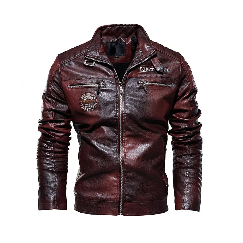 Autumn Winter Men Fleece Motorcycle PU Leather Jackets Coats Mens Casual Embroidery Jackets Biker Windbreaker Male Plus Size 7XL