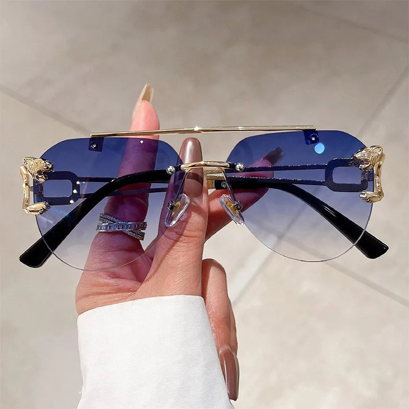 2024 Sunglasses Women Luxury Rimless Vintage Fashion Glasses Lunette Oversized Shades De Sol Mujer Lentes