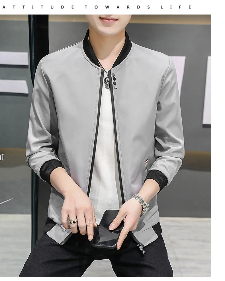 3XL 4XL 5XL Men's Jacket Autumn Thin Long Sleeve Baseball Uniform Windproof Cycling Jacket Solid Zipper Casual Jacket