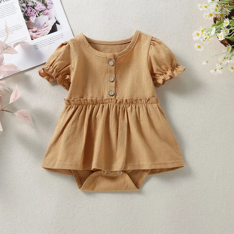 Summer Baby Girls Clothes Solid Color Newborn Clothes Girl Bodysuits Cotton Short Sleeve Baby Clothing Bodysuit 0-18 Months