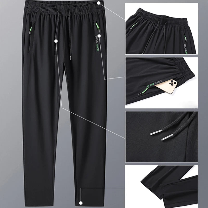 Spring summer Men Breathable Casual Sport Joggers Pants Mens Ice Quick Dry Outdoor Tracksuit Trousers Men's Pants Plus Size 8XL