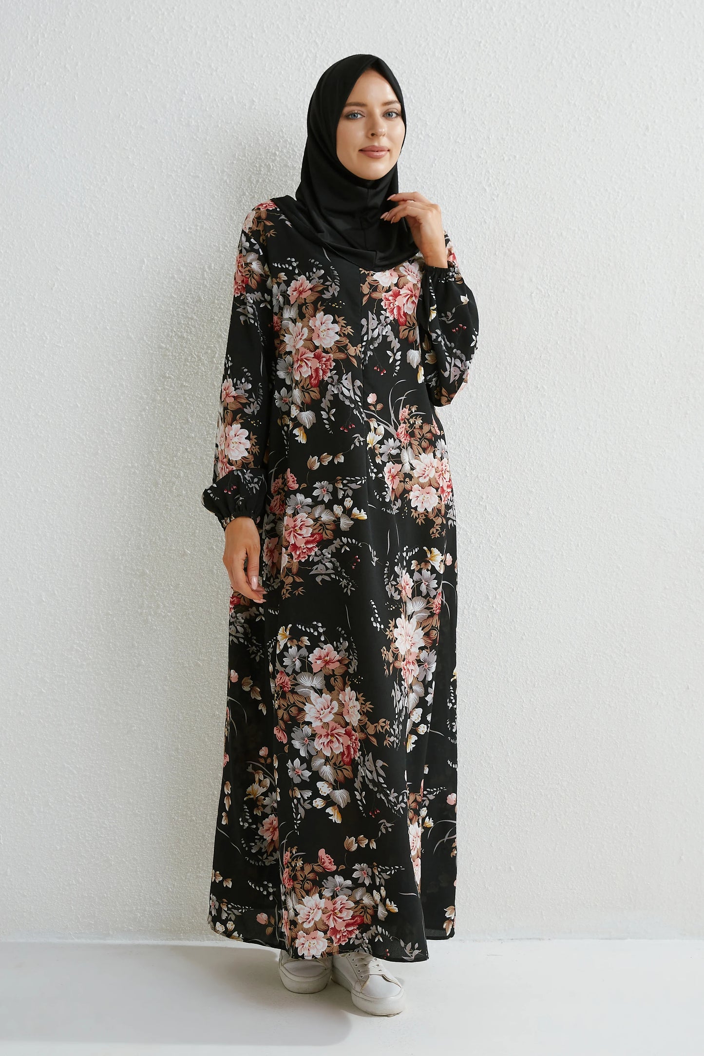 Muslim Dresses Women Maxi Dresses Mujer Vestidoes Female Loose Dresses Full Sleeve Printed Floral Casual Robe Long Dress