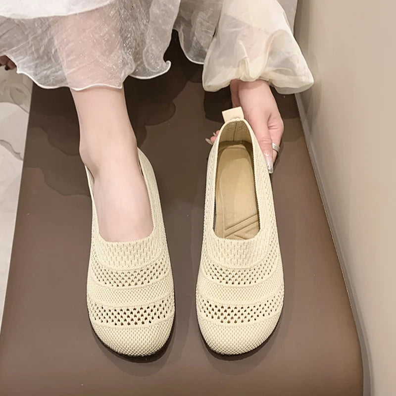 Women's casual single shoes, summer new comfortable and versatile flat bottomed loafers, breathable mesh ballet shoes