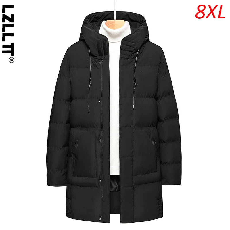 2023 Winter Men Casual Warm Windproof Thicken Long Jackets Coat Mens Hooded Overcoat Jacket Parka Male Windbreaker Plus Size 8XL