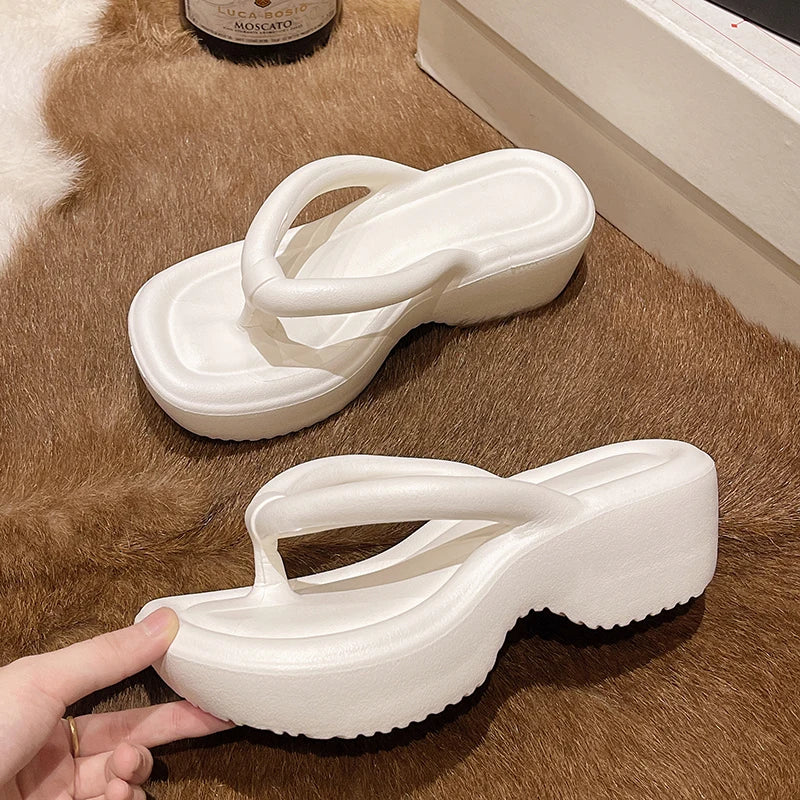 Women's Thick Bottom Wedges Flip Flops 2024 Summer Clip Toe Chunky Platform Sandals Woman Eva Non Slip Outdoor Slippers Slides