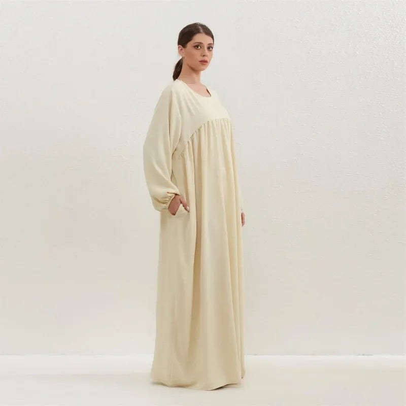 Muslim Dress Spring Autumn Women Loose Maxi Dresses Fashion Female Full Sleeve O-neck Casual Solid Pockets Robe Long Dresses