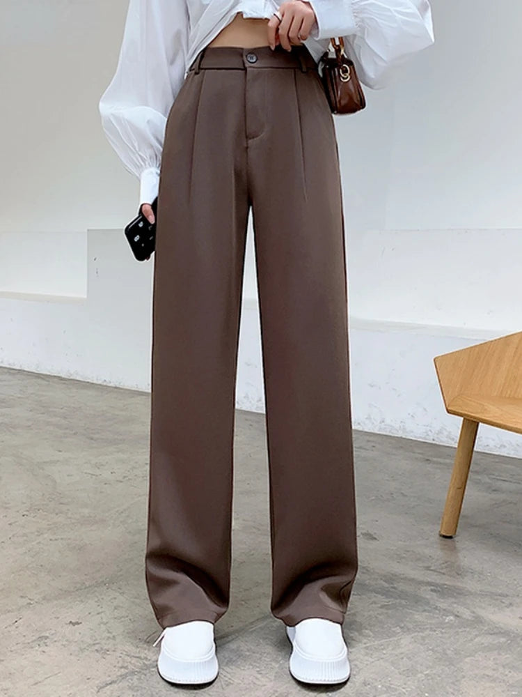 Casual High Waist Loose Wide Leg Pants for Women Spring Autumn New Female Floor-Length White Suits Pants Ladies Long Trousers