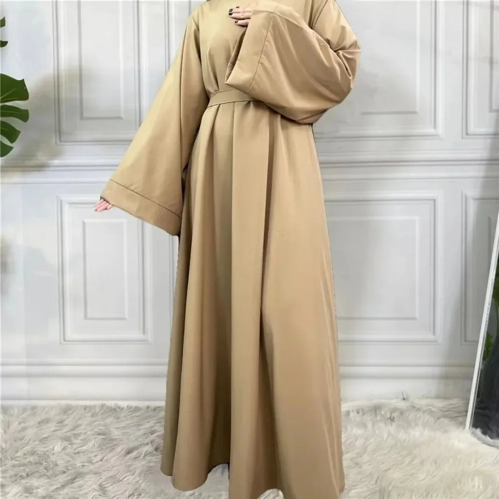 Muslim Abayas With Belt Loose Kaftans Prayer Dress Full Sleeve Islamic Clothing Women Jilbabs Dubai Robe Lace Up Long Dresses