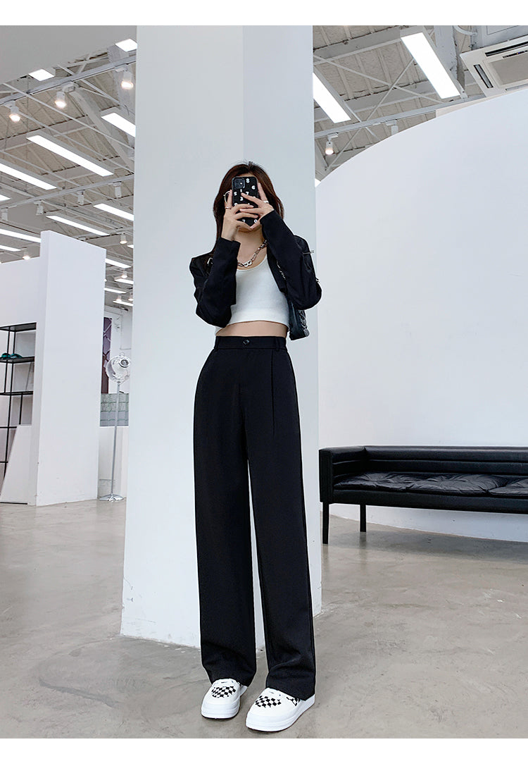 Women High Waist Floor-Length Suits Pants Autumn Winter White Loose Wide Leg Pants Female Office Ladies Straight Long Trousers