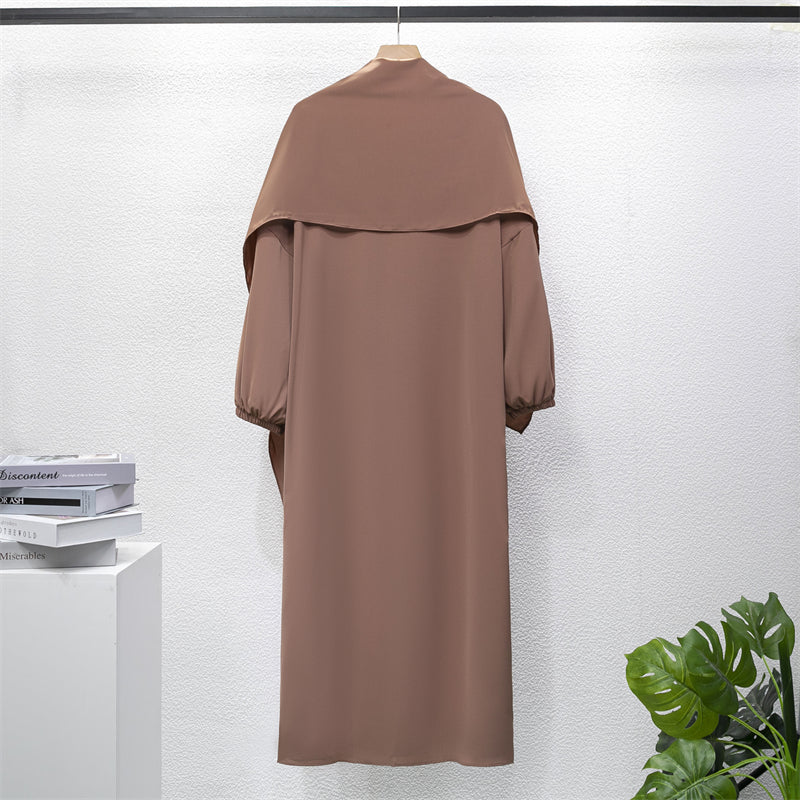 Muslim Abaya Prayer Dress One-piece Hooded Smocking Sleeve Islamic Clothing Women Jilbab Dubai Saudi Black Robe Turkish Modesty