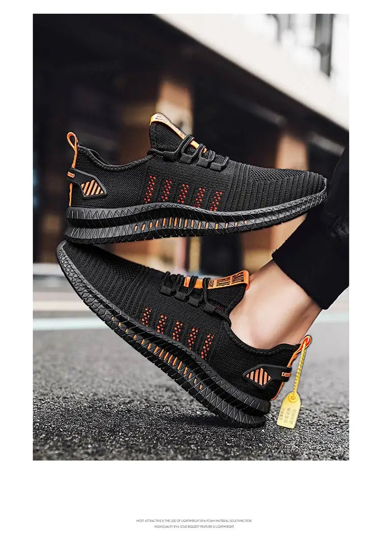 Men's sneakers lace-up flying woven through casual shoes vulcanized lightweight flat comfortable running shoes plus size 48