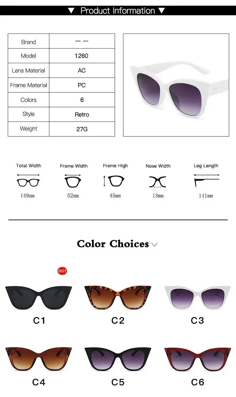 Fashion Cat Eye Sunglasses Women Vintage Oversized Gradient Sun Glasses Shades Female Luxury Designer UV400 Sunglass