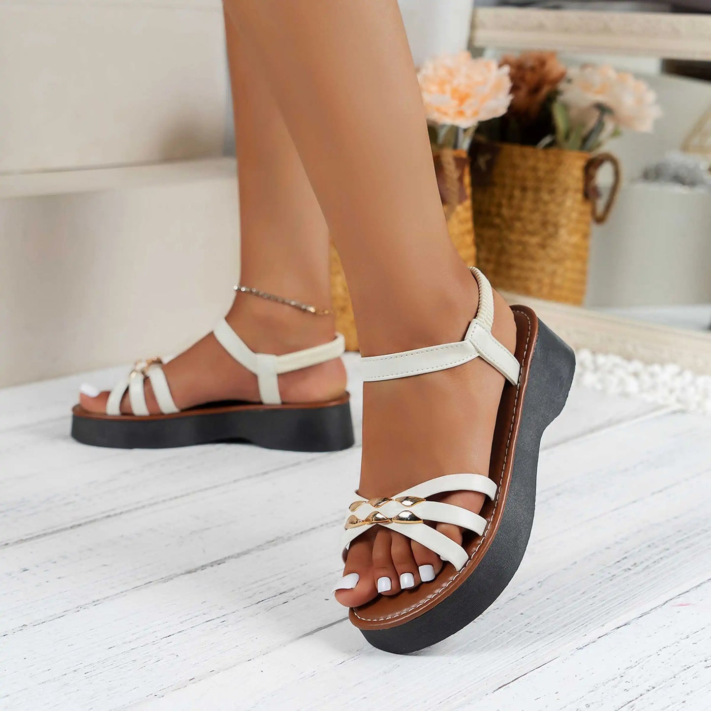 women's casual thick sole sandals, sports beach vacation sandals