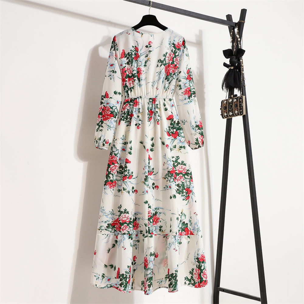 2023 Sping Summer Bohemian Women Maxi Dress Casual Long Sleeve High Waist Beach Woman Chiffon Dresses Floral Vestidoes Mujer New