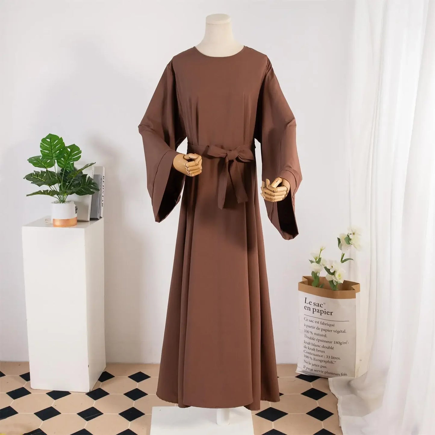 Muslim Abayas With Belt Loose Kaftans Prayer Dress Full Sleeve Islamic Clothing Women Jilbabs Dubai Robe Lace Up Long Dresses