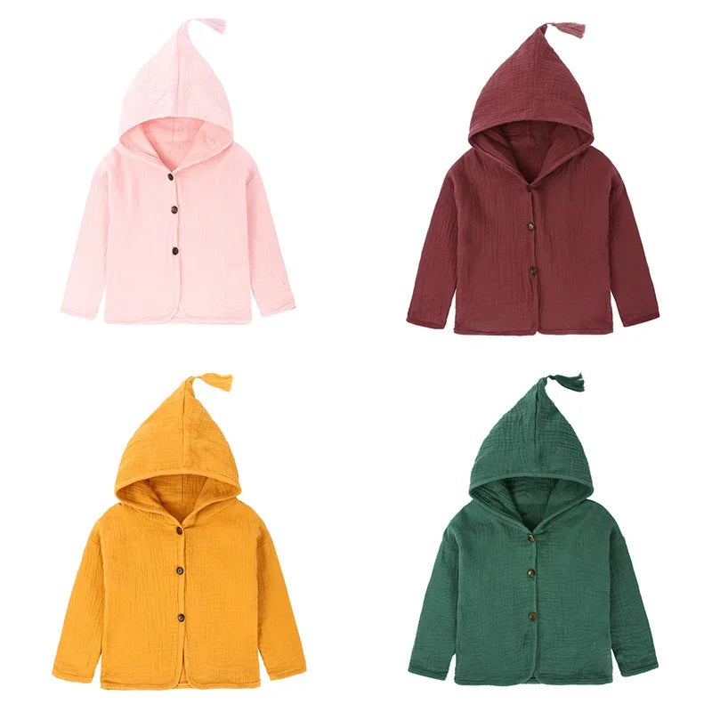 Solid Color Kids Jackets for Girls Cotton Linen Long Sleeve Hooded Baby Girl Jacket Spring Autumn Children Clothing 1-5 Years