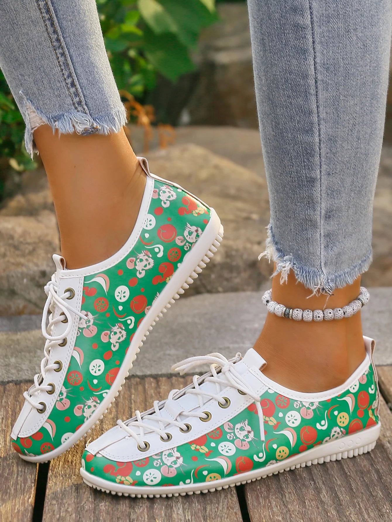 Women's new casual single shoes cute graffiti comfortable lace up board shoes