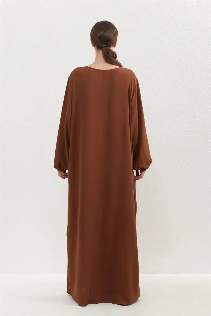 Muslim Dress Spring Autumn Women Loose Maxi Dresses Fashion Female Full Sleeve O-neck Casual Solid Pockets Robe Long Dresses