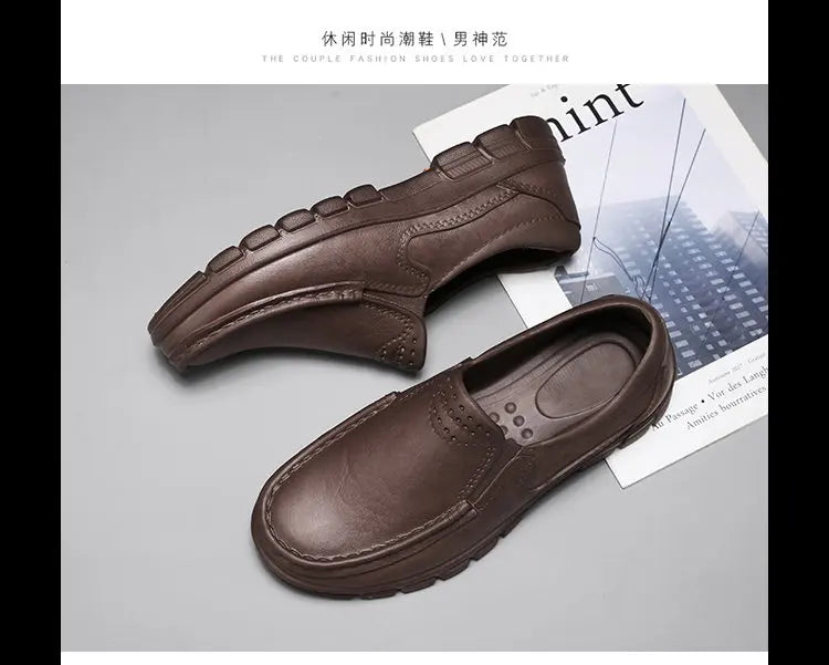 Men's non-slip waterproof casual leather shoes lace-up chef work shoes plus size men's shoes new 2024