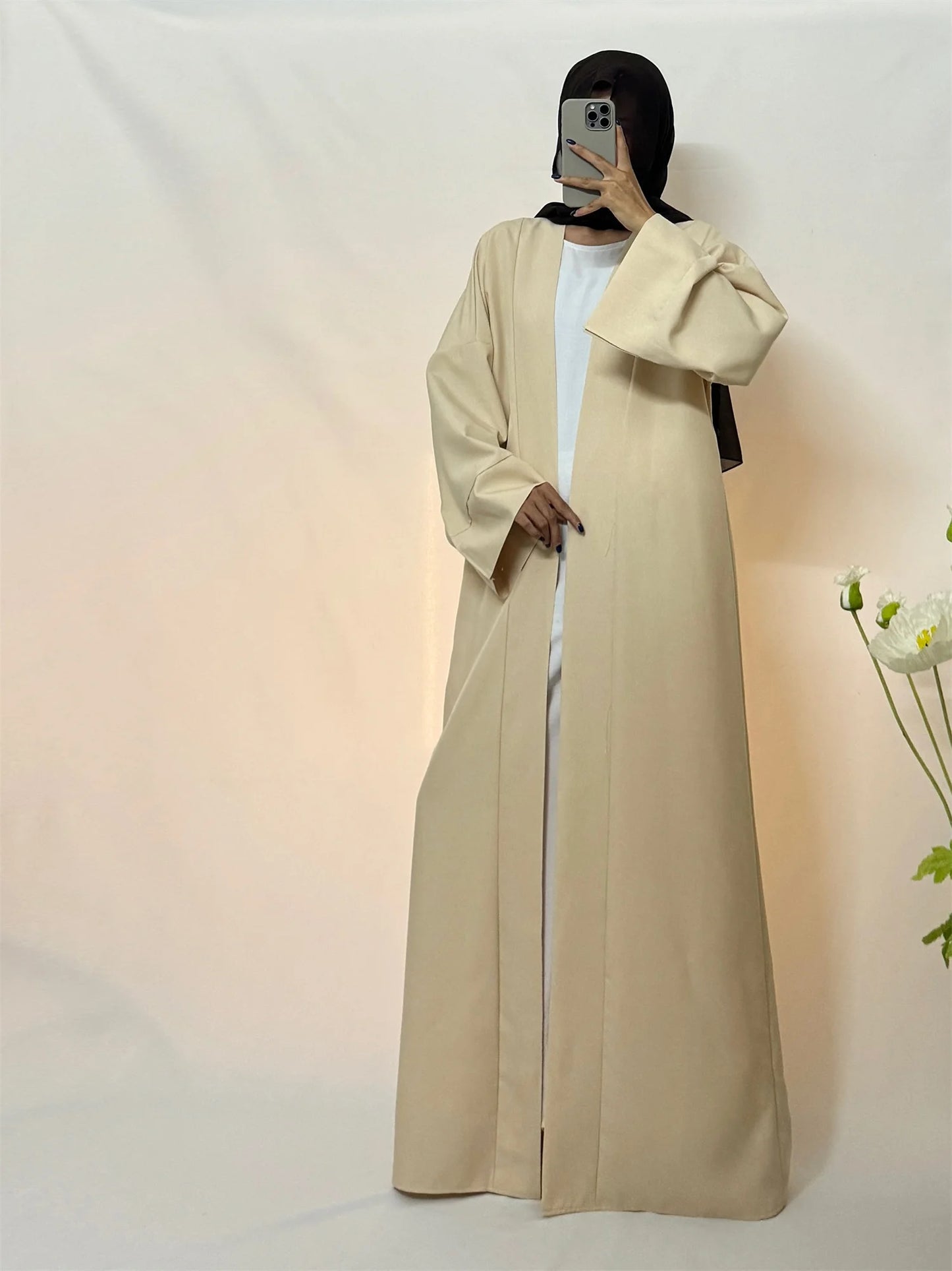 Open Front Abaya Muslim Kaftans Islamic Clothing Solid Long Sleeve Loose Maxi Dress Women Jilbabs Abayas Dubai Robe Caftan