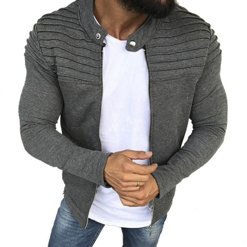 Men's Collar Jackets Black Lightweight Sweatshirts Full Zip Up Neck Long Sleeve Tops with Pocket Autumn Winter Outwear Jacket