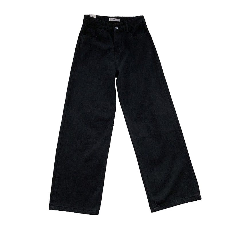 Autumn Spring Denim Pant Women Jeans Vintage Straight Trousers Fashion Female White Black Solid Loose Casual Wide Leg Pants