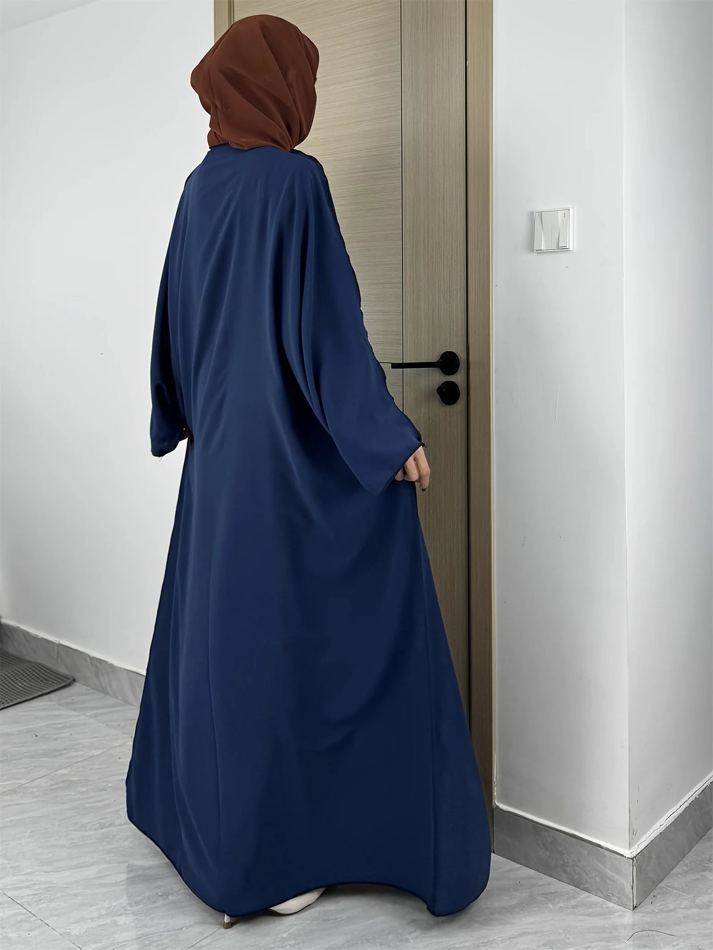 Ramadan Solid Open Front Simple Abayas, Elegant Long Sleeve Maxi Length Cover Up, Women's Clothing