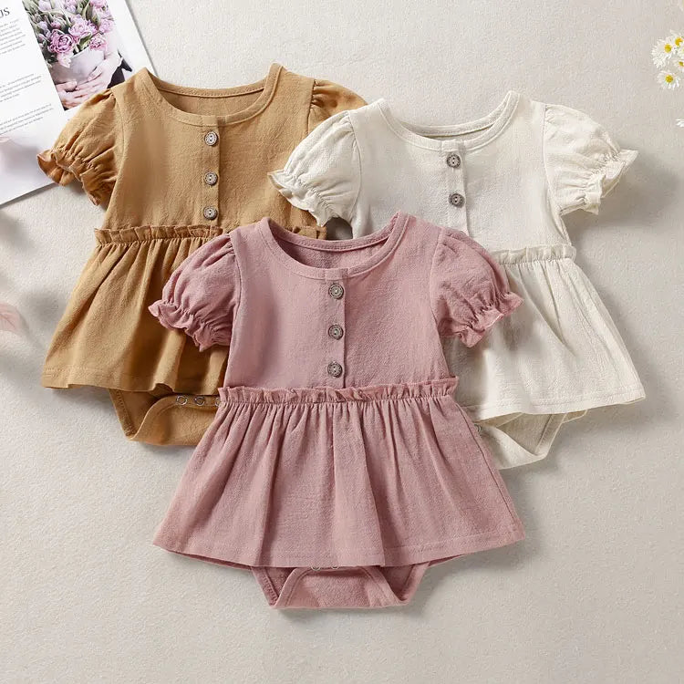 Summer Baby Girls Clothes Solid Color Newborn Clothes Girl Bodysuits Cotton Short Sleeve Baby Clothing Bodysuit 0-18 Months