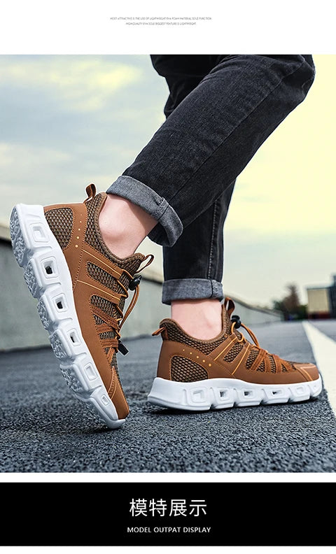 Spring and summer new men's leisure sports breathable mesh light walking shoes large size vulcanized men's shoes