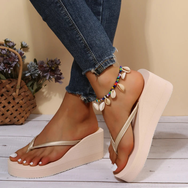 Women's Summer Beach Wedges Flip-Flops Lightweight Clip Toe Platform Sandals Woman High Heeled Outdoor Slides Orthopedic Shoes