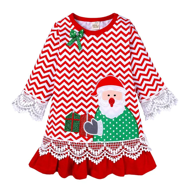 Cartoon Christmas Girls Casual Dresses Cotton Long Sleeve Kids Dresses for Girls Spring Autumn Kids Dress 1-6 Years