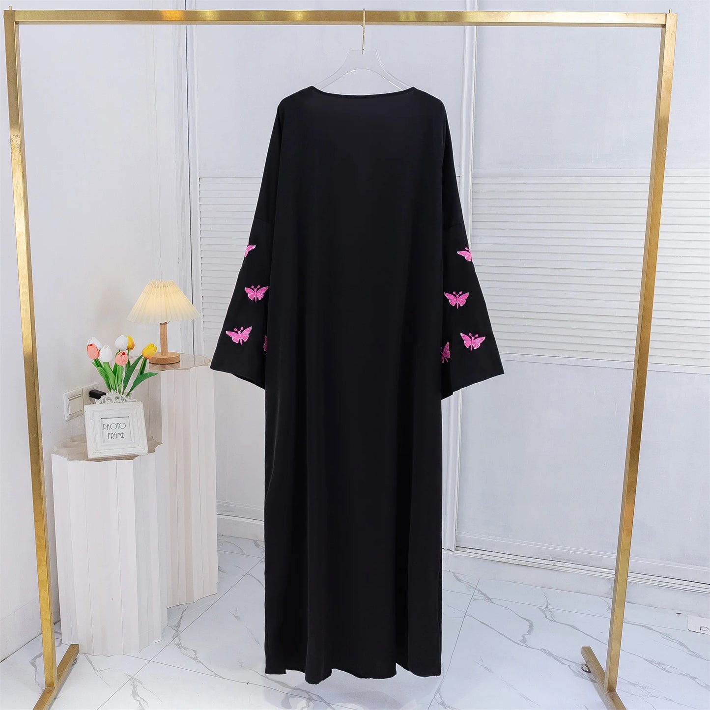 Butterfly Embroidery Open Front Abaya Women Long Sleeve Maxi Length Dress Muslim Abayas Kaftans Women Jilbabs Women's Clothing