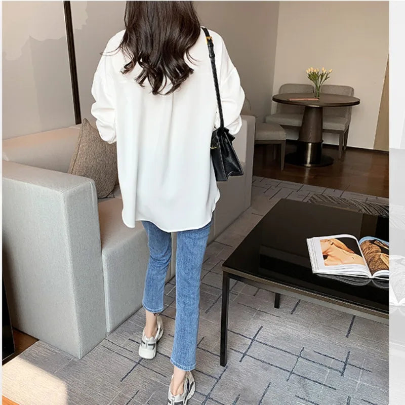 Long Sleeve Solid Casual Shirt Women Shirts Summer Autumn Fashion Female Office Lady Loose Blouse Tops Sun Protection Shirts