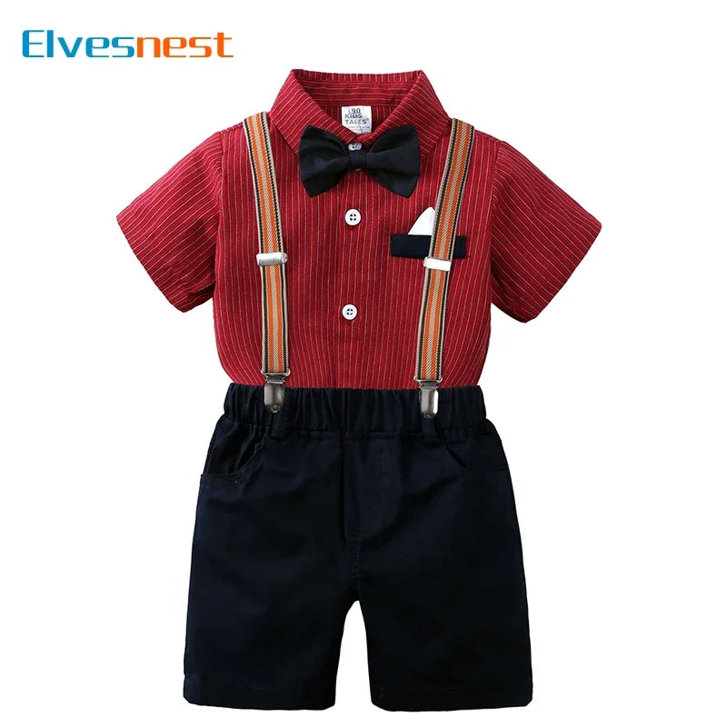 Formal Baby Boy Clothing Sets Cotton Short Sleeve Shirt Suspenders Shorts Summer Kids Clothes Boys Outfit 1-4 Years