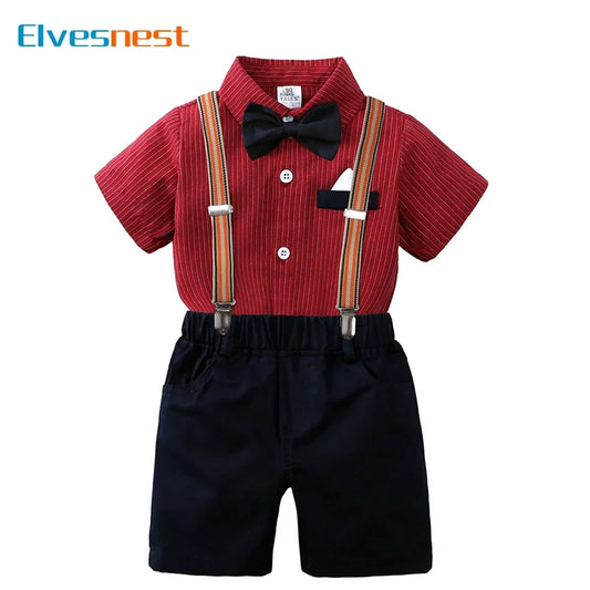 Formal Baby Boy Clothing Sets Cotton Short Sleeve Shirt Suspenders Shorts Summer Kids Clothes Boys Outfit 1-4 Years