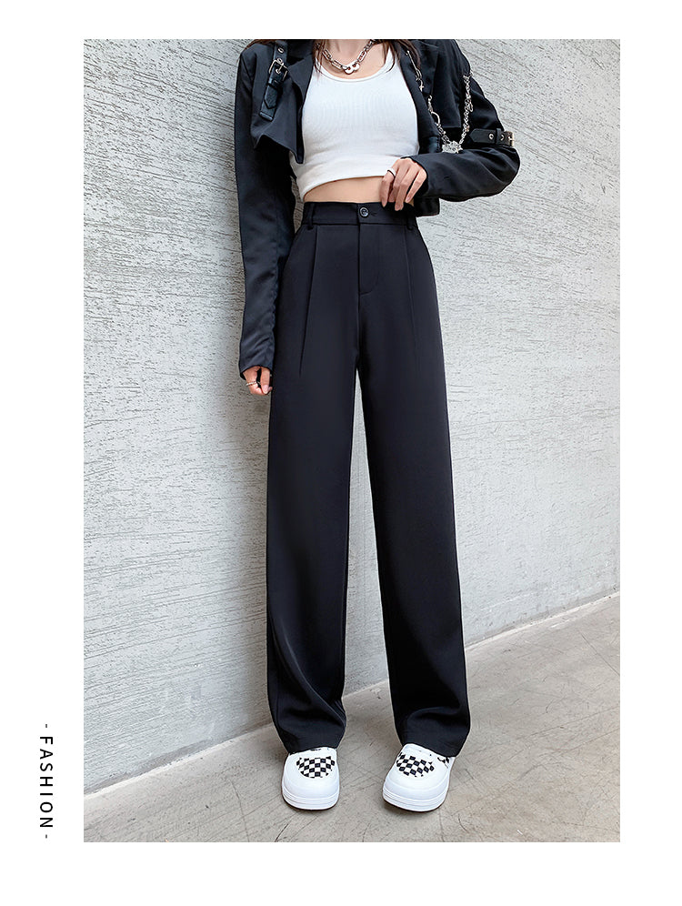 Women High Waist Floor-Length Suits Pants Autumn Winter White Loose Wide Leg Pants Female Office Ladies Straight Long Trousers