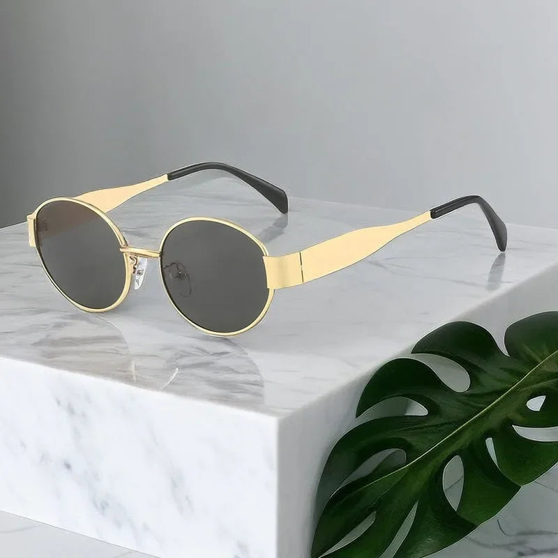 Sunglasses Advanced Metal Sunglasses Fashion Oval Glasses Brand Designer Vintage Sun Glasses High Quantity Oculos De Sol 2024