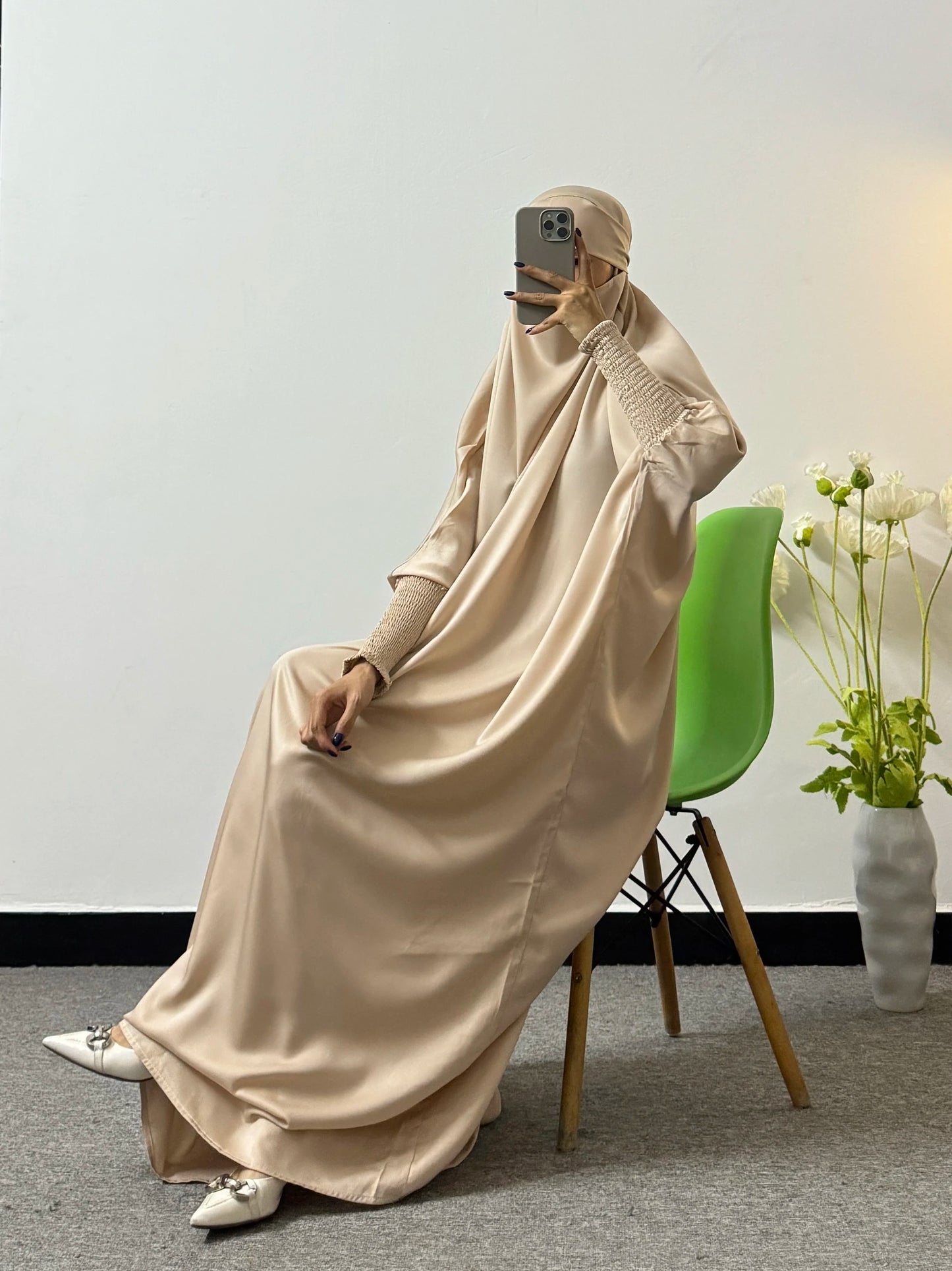 Modesty Prayer Dress Women Jilbabs Kaftan Muslim Abayas Smocking Sleeve Ramadan Dresses Dubai Robe HijabIslamic Clothing