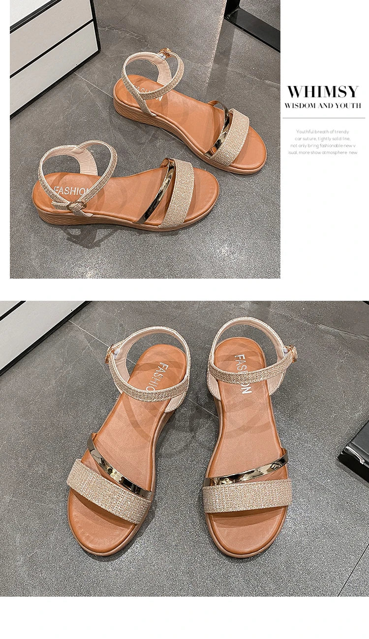 Women's New Casual Fashion Sandals 2024 New Summer Versatile Mid Heel Thick Sole Roman Shoes