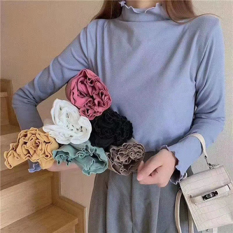 Long Sleeve Bottom Shirt Women T-shirts Autumn Winter Fashion Female Casual Skinny High Elastic Mock Neck Pullover T-shirts Tops