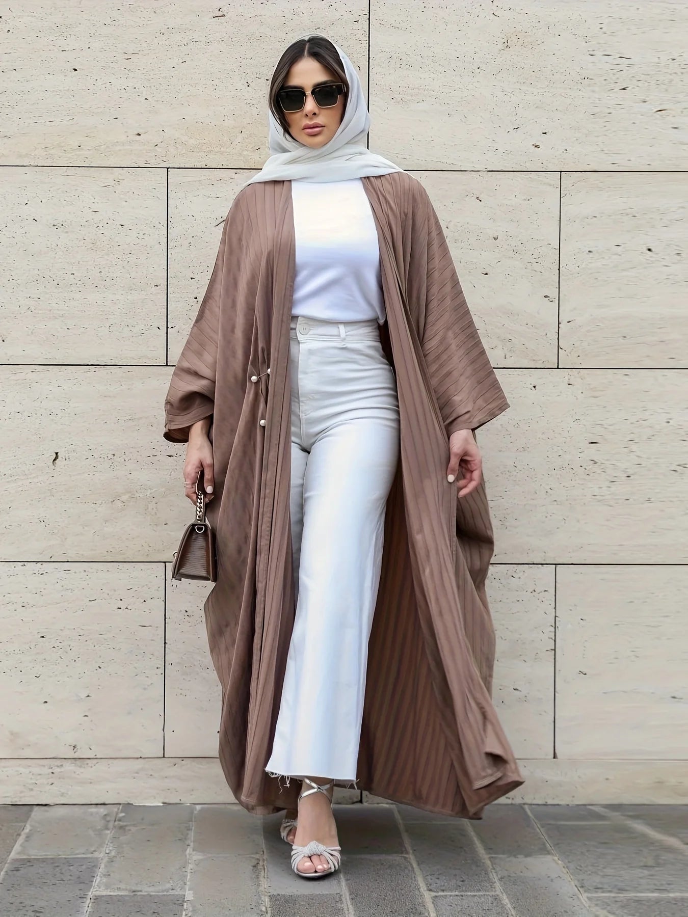 Muslim Open Front Abaya Long Sleeve Modest Outwear Kaftan Women Jilbabs Loose Maxi Length Dress Cardigan Coat Women's Clothing