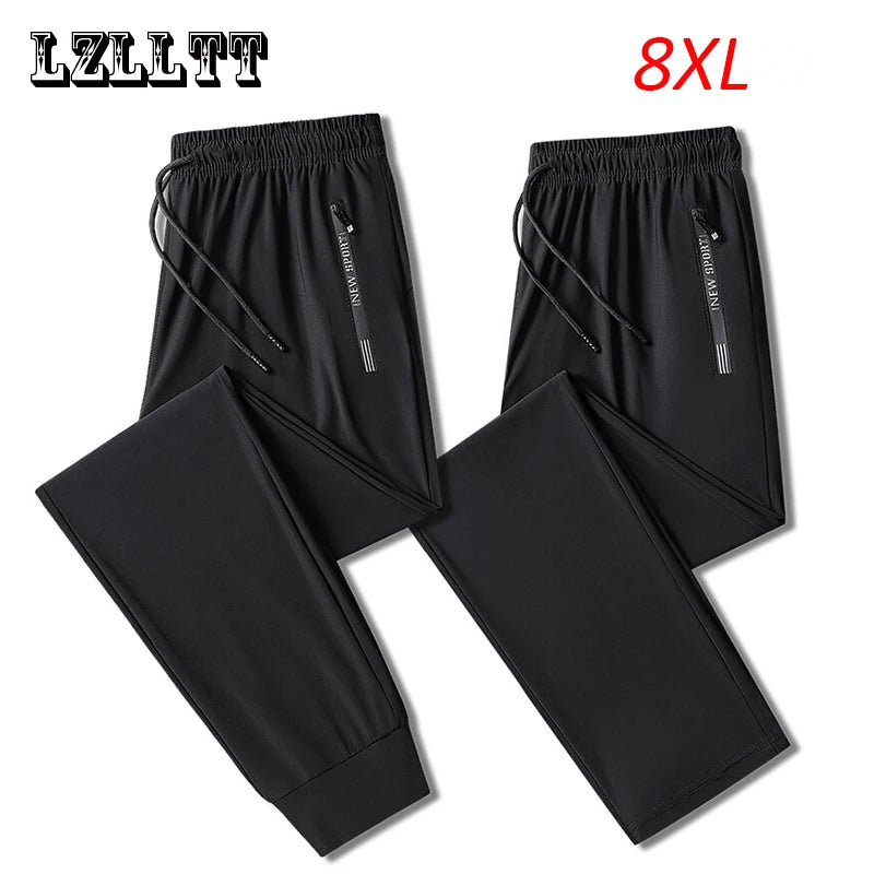 Summer Men Breathable Casual Sport Joggers Pants Mens Cool Ice Quick Dry Outdoor Tracksuit Pants Men's Trousers Plus Size 8XL