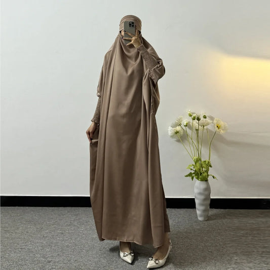 Modesty Prayer Dress Women Jilbabs Kaftan Muslim Abayas Smocking Sleeve Ramadan Dresses Dubai Robe HijabIslamic Clothing