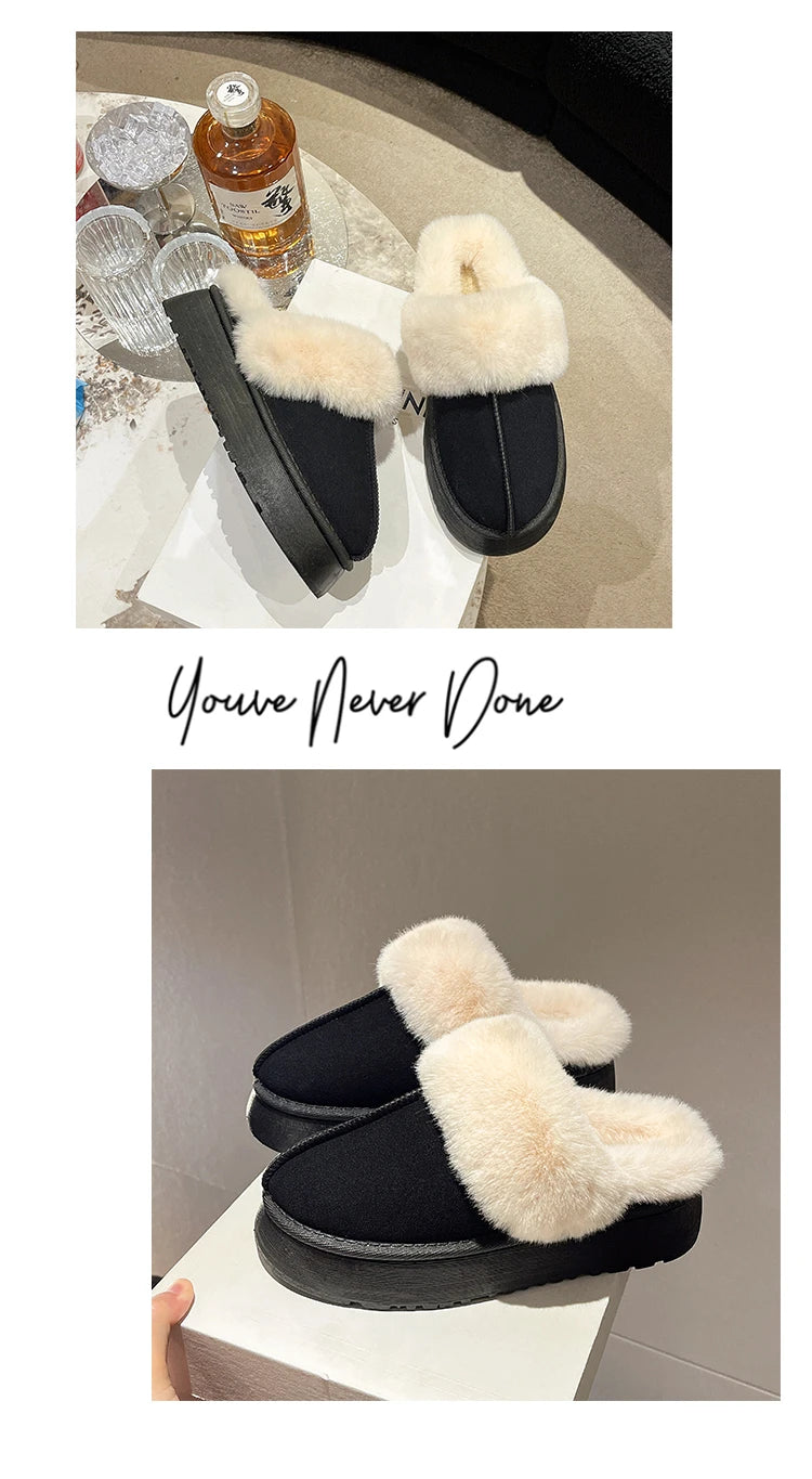 Women's new fur slippers for outdoor wear, 2024 winter short tube snow boots, thick soled warm cotton slippers