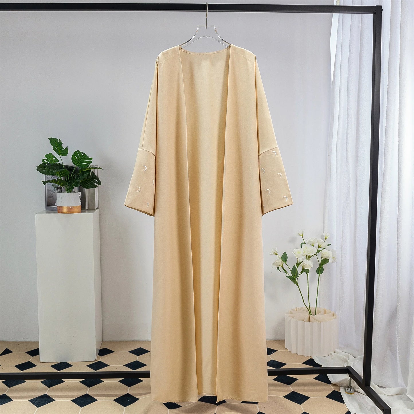 Muslim Moon Embroidery Open Front Abaya Women Long Sleeve Maxi Length Dress Muslim Abayas Kaftan Women Jilbabs Women's Clothing