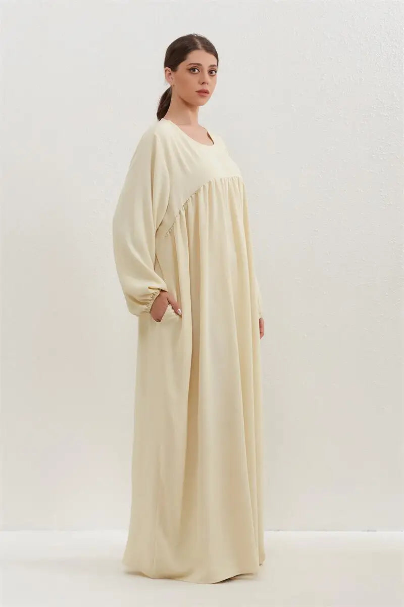 Muslim Dress Spring Autumn Women Loose Maxi Dresses Fashion Female Full Sleeve O-neck Casual Solid Pockets Robe Long Dresses