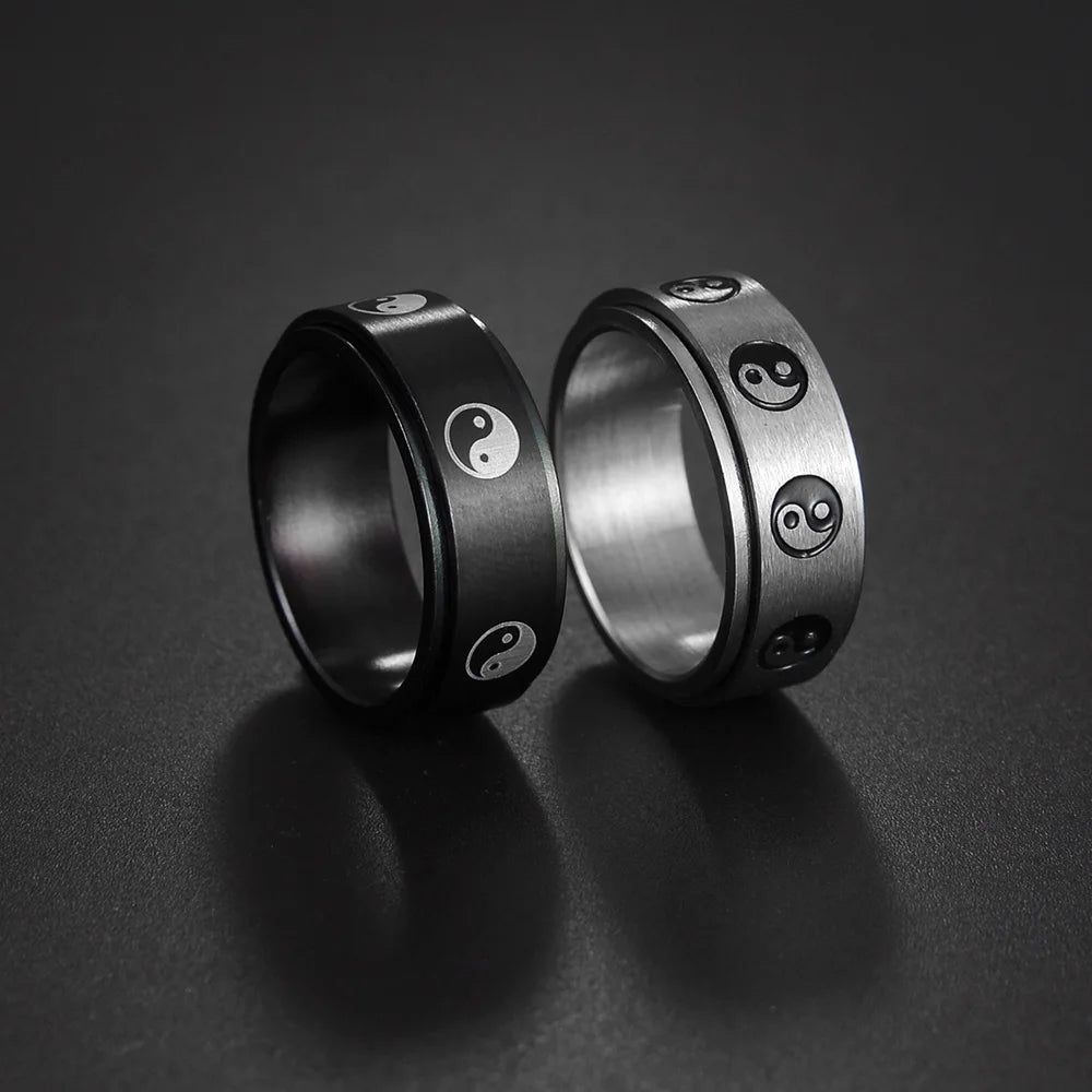 Anxiety Ring For Men Women  Fidget Rings Stainless Steel Rotate Moon Star Roman Numerals Chain Rotating Ring 2022