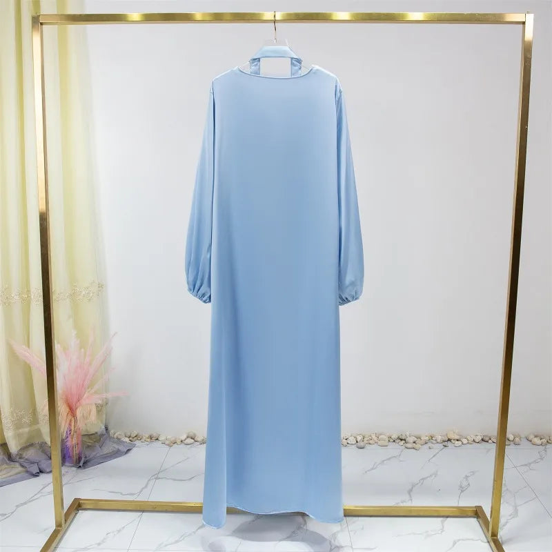 Women Abayas Muslim Kaftan Puff Sleeves Lace-up Maxi Length Ramadan Dresses Jilbabs Open Front  Abayas Outwear Cardigan Coats