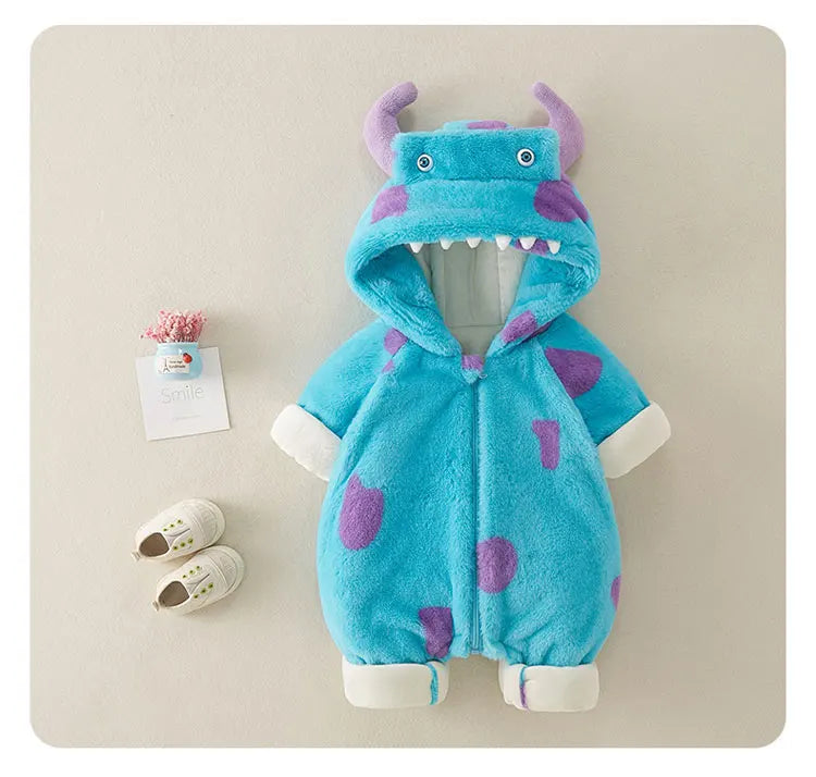 Cartoon Baby Girl Clothes Long Sleeve Plush Thicken Hooded Baby Clothes Boys Rompers Winter Warm Newborn Clothing 3-18 Months