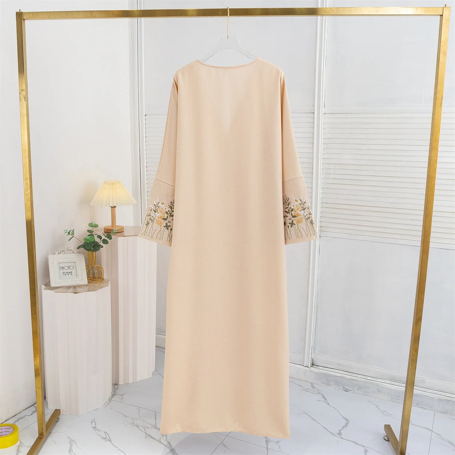 Open Front Abaya Embroidery Floral Long Sleeve Maxi Length Women's Clothing Muslim Cardigan Abayas Out Kaftans Women Jilbabs